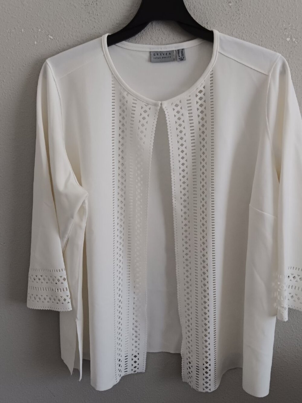 GRAVER Susan Graver LK Fusion Plus Regular Laser Cut Cardigan, Cream Sz 2X a6771 - Picture 5 of 5